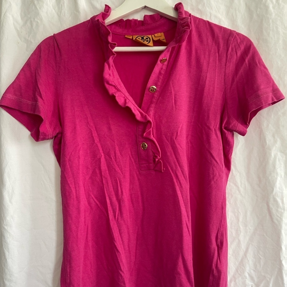Tory Burch Fuchsia Ruffled Button-Down Shirt Size Small - Picture 12 of 14